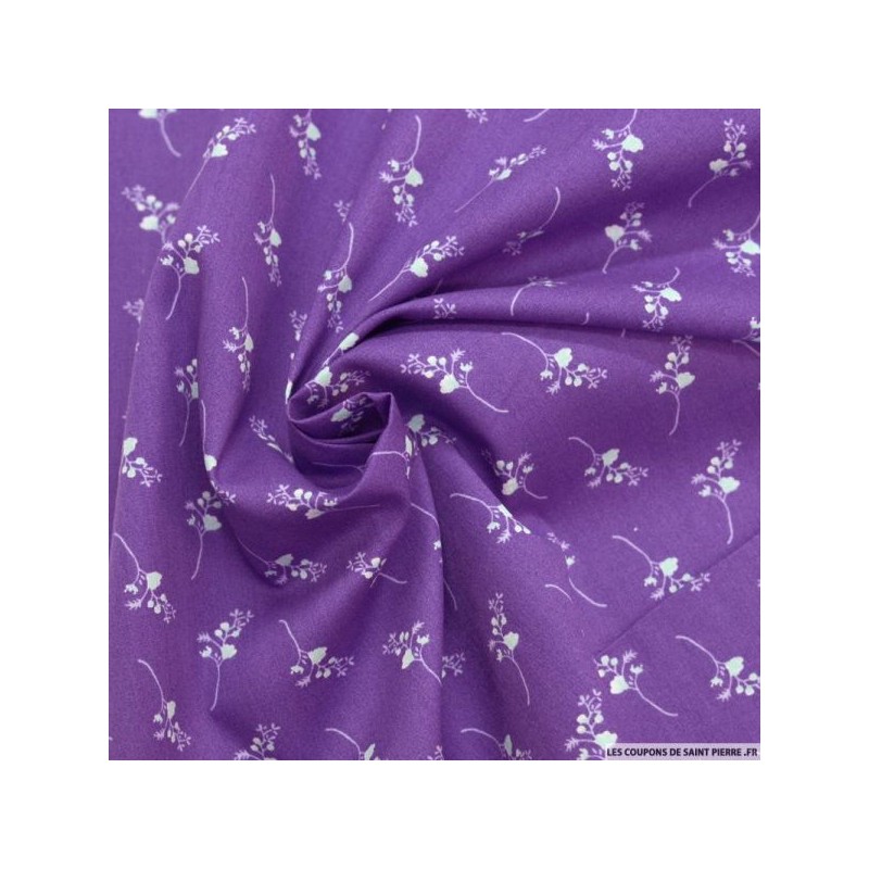Tissu Coton Bio OEKO-TEX fond ultraviolet motif petit bouquet