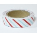 Ruban tissu adhésif décoratif Masking Tape Fabric tape blanc à rayures rouges et bleues