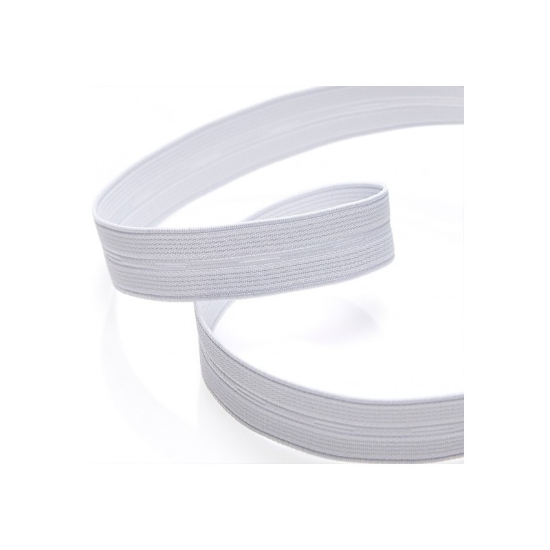 Elastique plat boutonnière Nylon 19 mm blanc, vendu par 0, 5 m