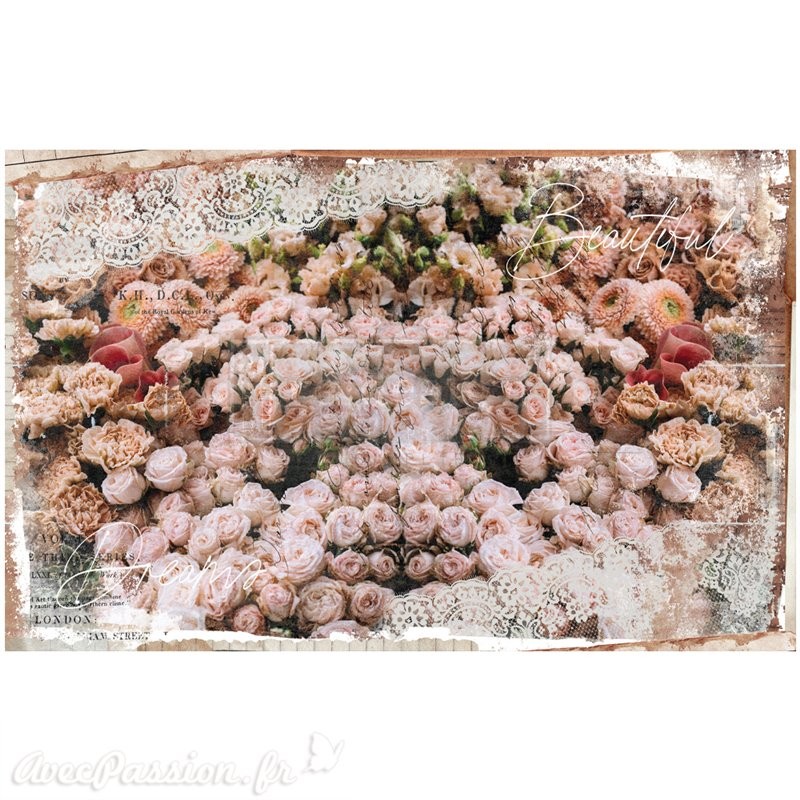 Papier Mûrier imprimé DREAM Décor tissu Roses 48,3x76,2 cm 2p