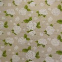 Tissu Toile de Coton écru Fleurs Hortensias blanc, vendu par 10cm