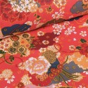 Tissu Coton Bio Fleurs Japonaises fond Corail vendu Par 10 cm