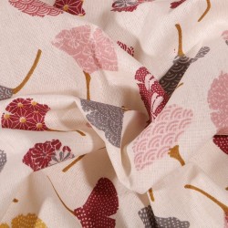 Tissu Coton Bio Arty Ginkgo bordeaux/rose/Blanc cassé -Par 10 cm