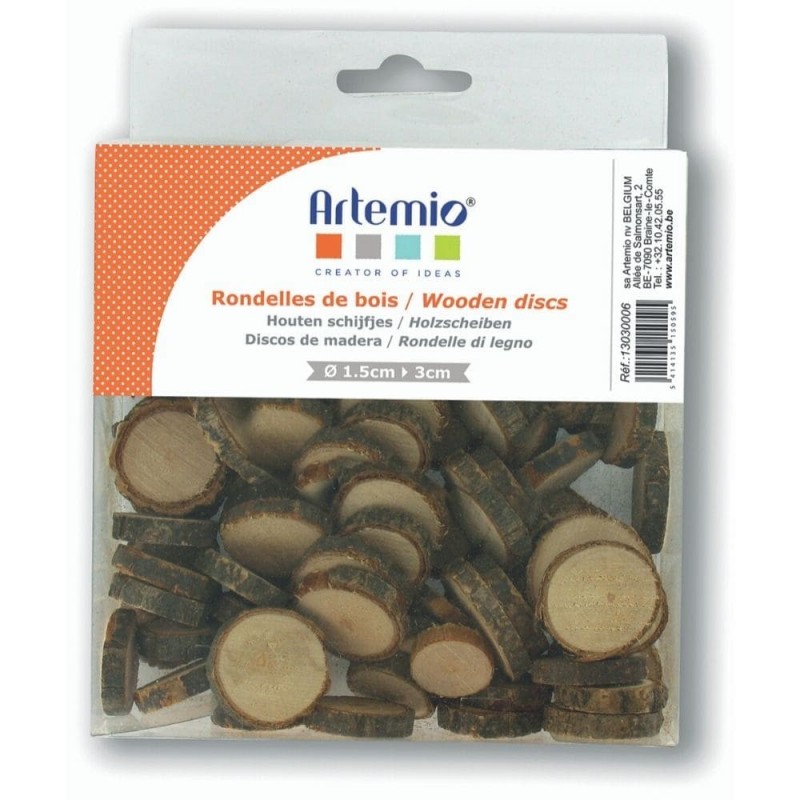 Rondelles de bois naturel mini disques Ø 1,5 à 3 cm