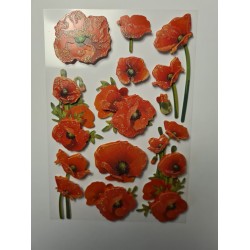 Fleur 3d Stickers autocollants 1 planche coquelicots rouge