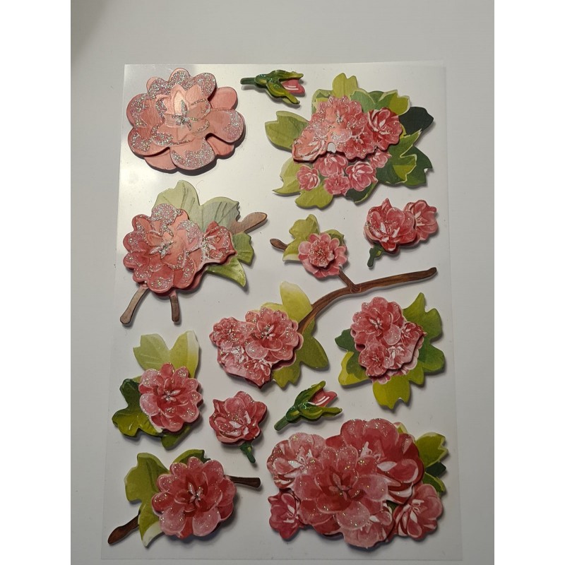Fleur 3d Stickers autocollants 1 planche fleurs de cerisier rose