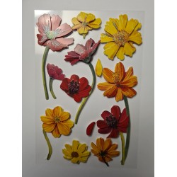 Fleur 3d Stickers autocollants 1 planche oeillets rouge/jaune