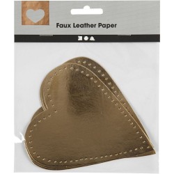 Coeur poinçonné papier imitation cuir Doré 12x10cm 4 pièces