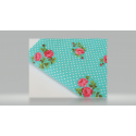 Coupon Tissu coton turquoise pois / fleurs roses fond bleu 1,45mx1m