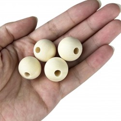 Perles rondes bois naturel, 20 mm, Trou de 4mm sachet 6