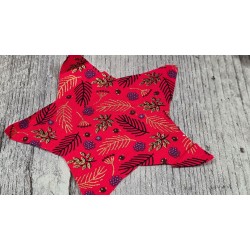 Tissu Coton BIO GAMM Houx dorés Noël s/fond Rouge - Par 10 cm