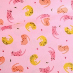 Tissu Coton LittleBird Chats colorés mini étoiles fond Rose p/10cm