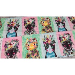 Tissu portrait N°2 de chats famille Floral pets de Mia Charro 11X16cm