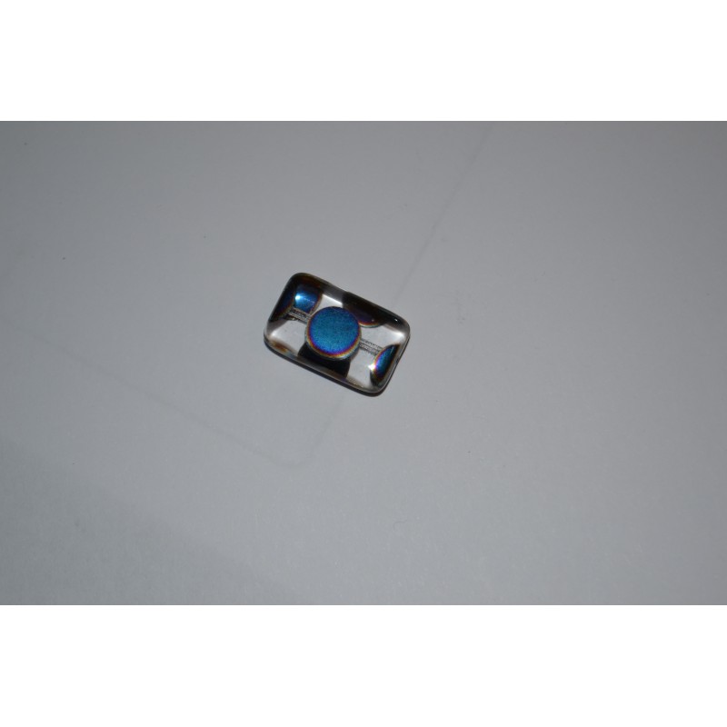 Perle en verre vitrail rectangle effet Bleu "Oeil de Paon" 15 mm (sachet : 2 pièces)