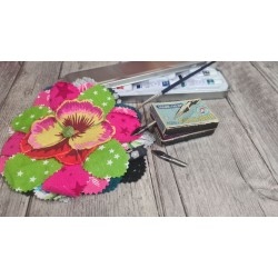 Tissu coton fleurs géométriques rose vif turquoise 1,45m x 1 m