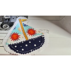 Tissu coton fleurs géométriques rose vif turquoise 1,45m x 1 m