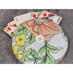 Coupon Tissu Patchwork grd fleurs roses fond rayé blanc bleu, par 0,10cm