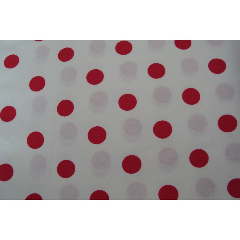Coupon tissu 100 % coton pois couleur rouge sur fond blanc 50 cm x 50 cm