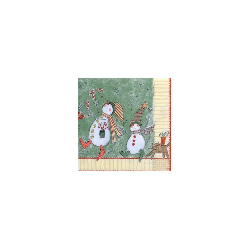 Serviette en papier motifs : Danse Bonhommes de neige (vendue à l'unité)