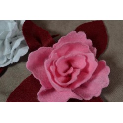 Feutrine imprimée Rose  & Pois blancs  (vendue à l'unité)