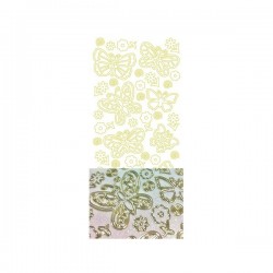 Planche stickers papillons pailletés transparents contours dorés sur  fond pailleté blanc, pour Carterie & Embellissements
