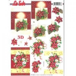 Carte 3 D Planche Motifs 3D  "Poinsettias et Couronne de Noël"  2 cartes à réaliser (Technique du 3 D)