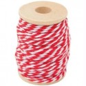 Ficelle Twine  bicolore coton Blanc/Rouge  15 m s/ bobine bois