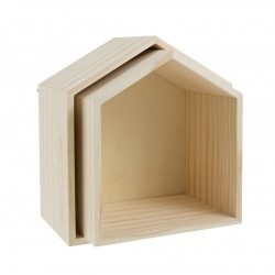 Etagères en forme de Maison en bois Naturel (lot de 2, supports à décorer )