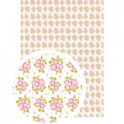 Tissu Adhésif planche A4 - Imprimé "Fleurs des Champs Blanc/Roses"