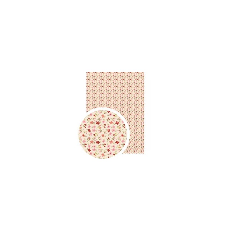 Tissu Adhésif planche A4 - Imprimé "petites fleurs" Rose Bordeaux