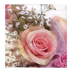 Serviette Vase et Fleurs gerbéra (Rose et gris)