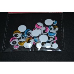 Yeux mobiles à cils, ronds, de couleur, à coller, de 6 à 10 mm, sachet de 50 pièces